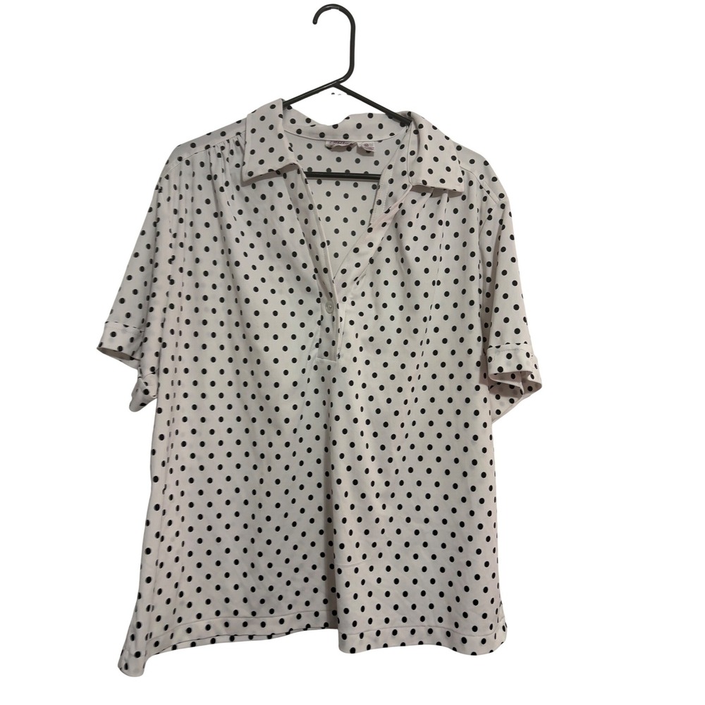 Millay Vintage Polka Dot Blouse Retro Short Sleeve White Black Top Size 46